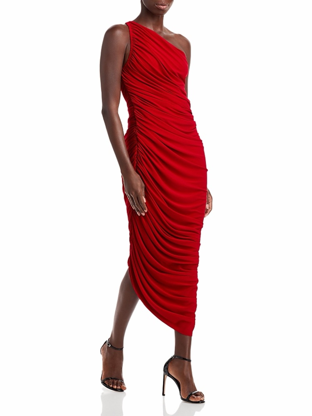 Norma Kamali Diana One Shoulder Gown Red Ruched Bodycon Formal Cocktail Size‎ XS